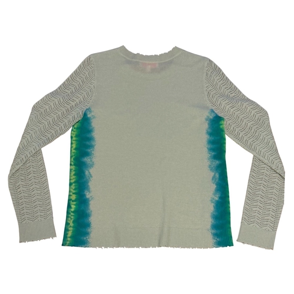 Lisa Todd 100% Cashmere Sweater Blue Green Ombre Pointelle Crewneck Chic Size XS - Picture 7 of 14
